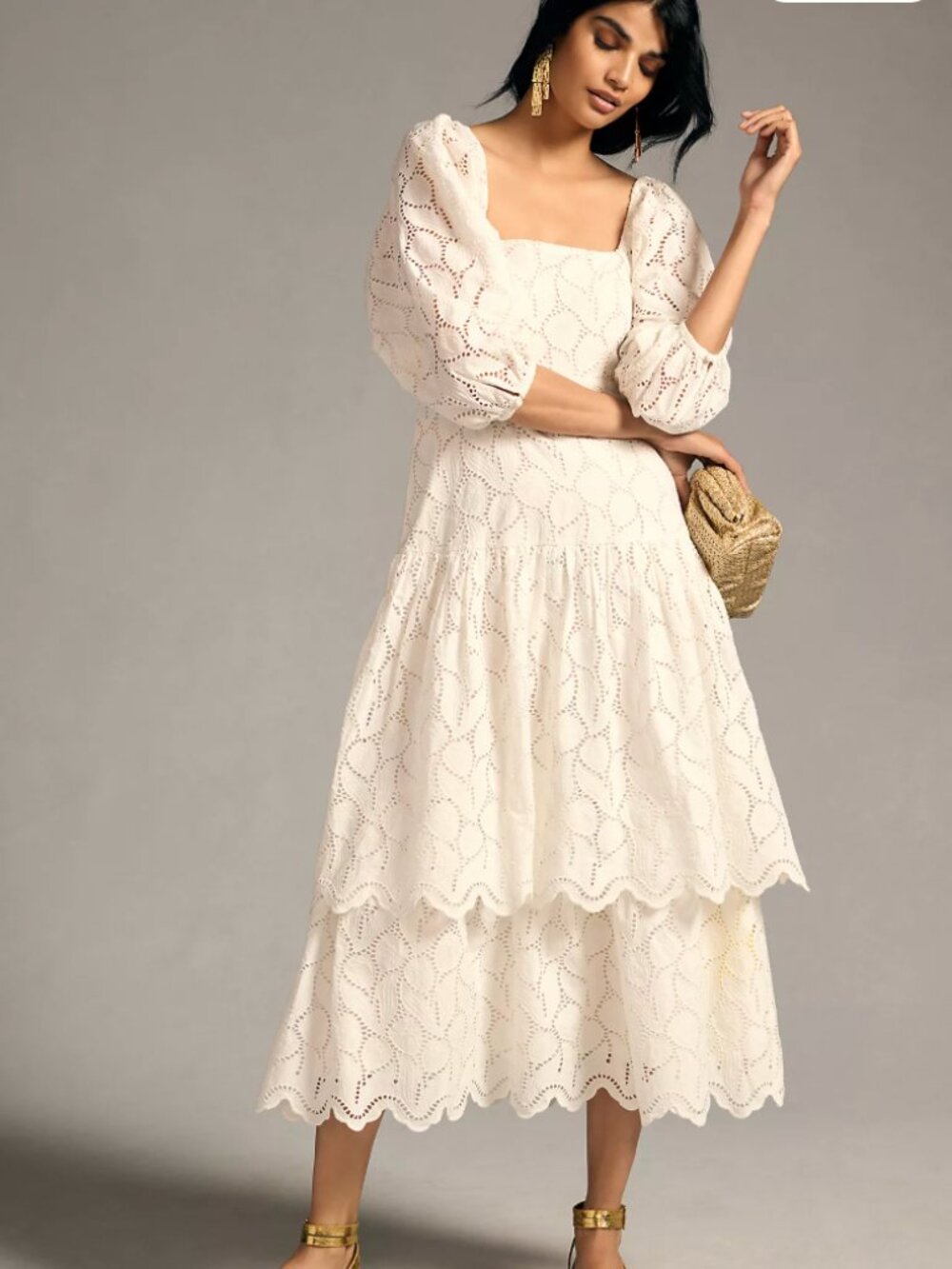 Anthropologie Maeve Square-Neck Tiered Lace Dress